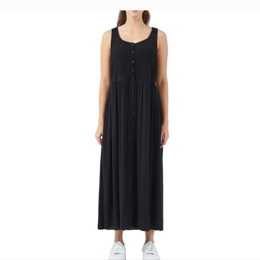 Frye Button Front Midi Maxi sleeveless casual summer Lounge Dress black new xl - Picture 5 of 7